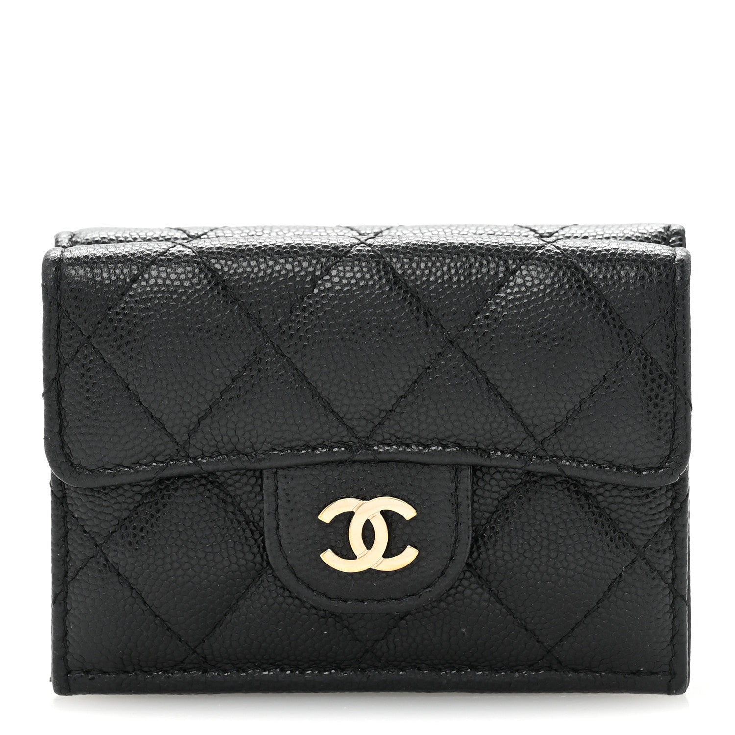 Caviar Quilted Double Flap Wallet Black