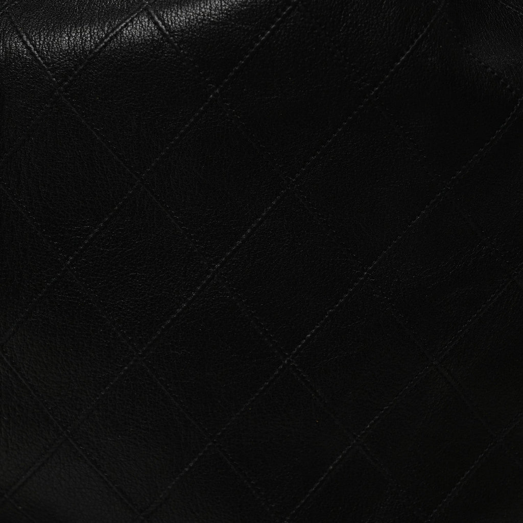 Lambskin Quilted Drawstring Bucket Bag Black