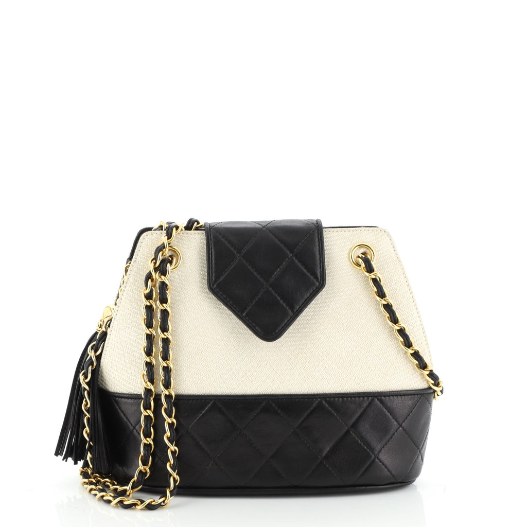 Vintage Bucket Bag Raffia and Leather Mini