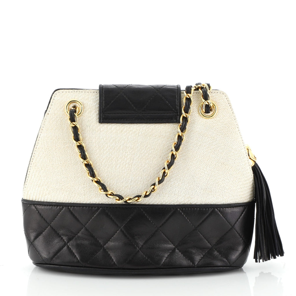Vintage Bucket Bag Raffia and Leather Mini