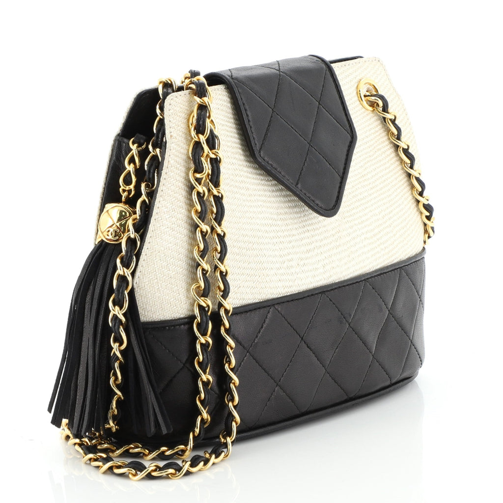 Vintage Bucket Bag Raffia and Leather Mini