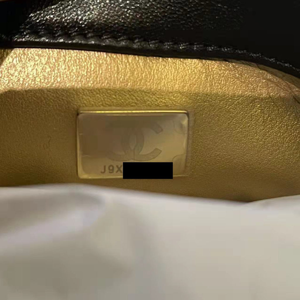 Chanel 22C Pearl Crush Mini Square Flap Bag Black Lambskin