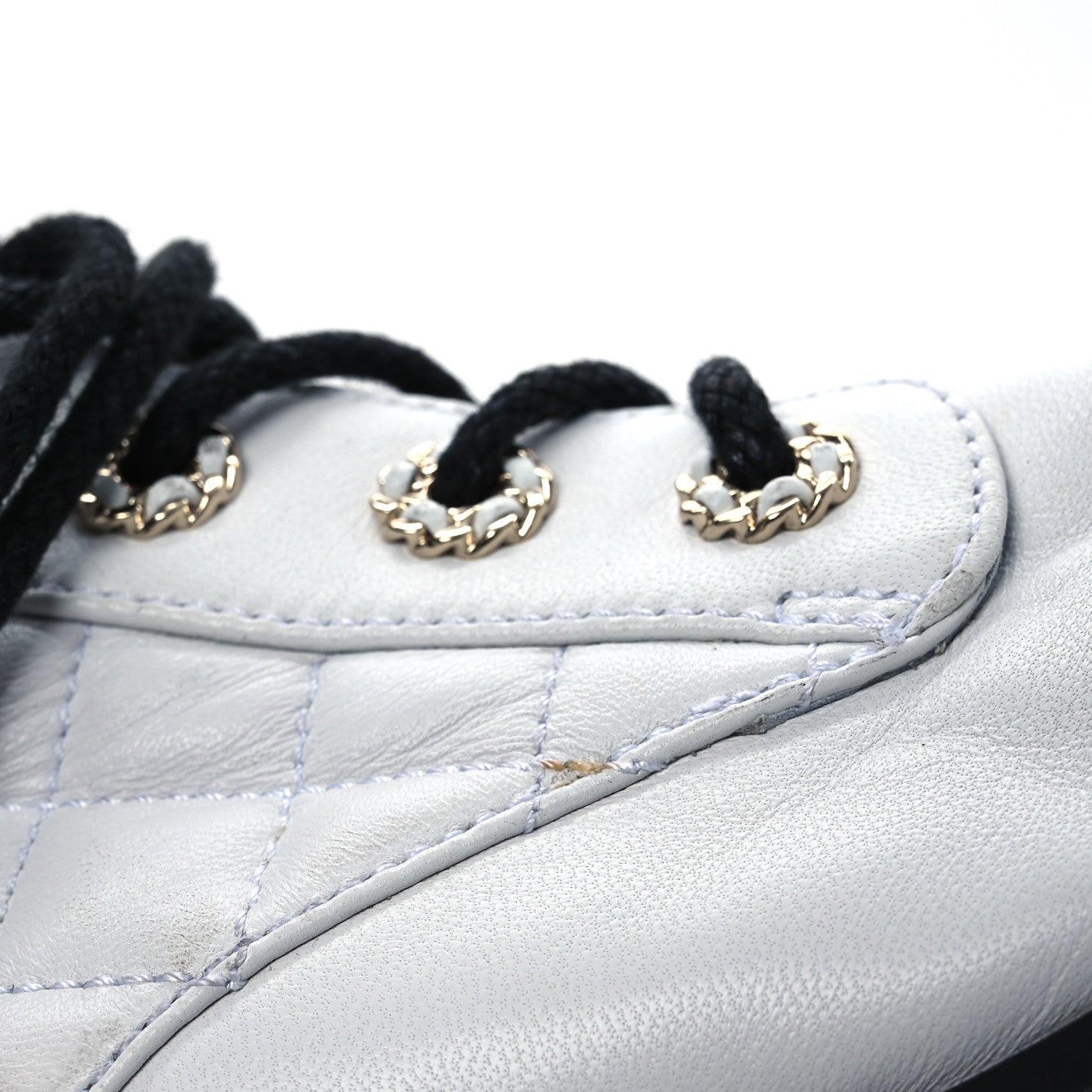 Shiny Lambskin Quilted Lace Up Combat Boots 39.5 White Black