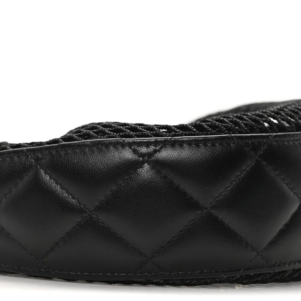 Mesh Shiny Lambskin Chain Hobo Black