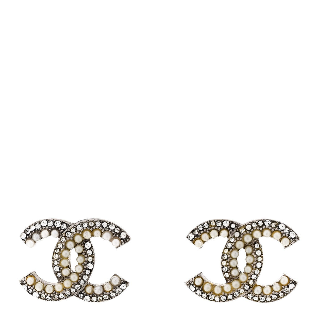 Pearl Crystal CC Snow Palace Earrings Silver