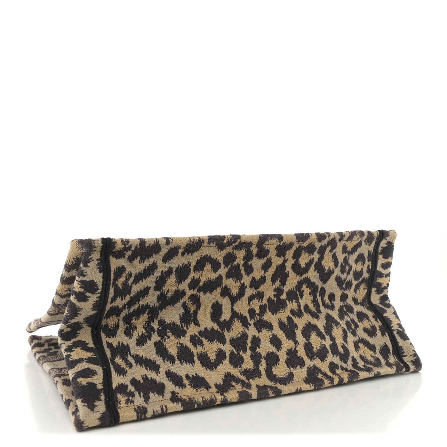 Canvas Mizza Embroidered Medium Leopard Book Tote Beige