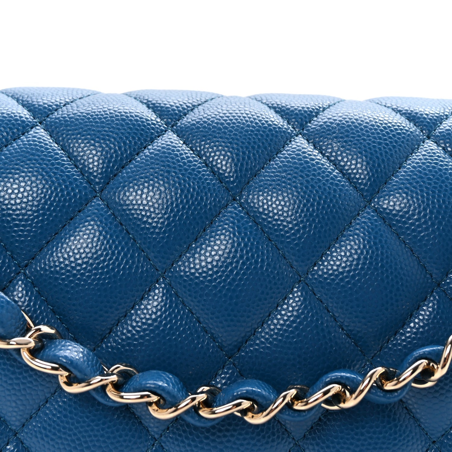 Caviar Quilted Medium Double Flap Blue