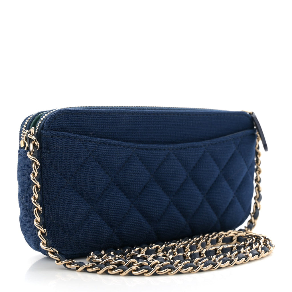 Jersey Quilted Small Clutch With Chain Navy