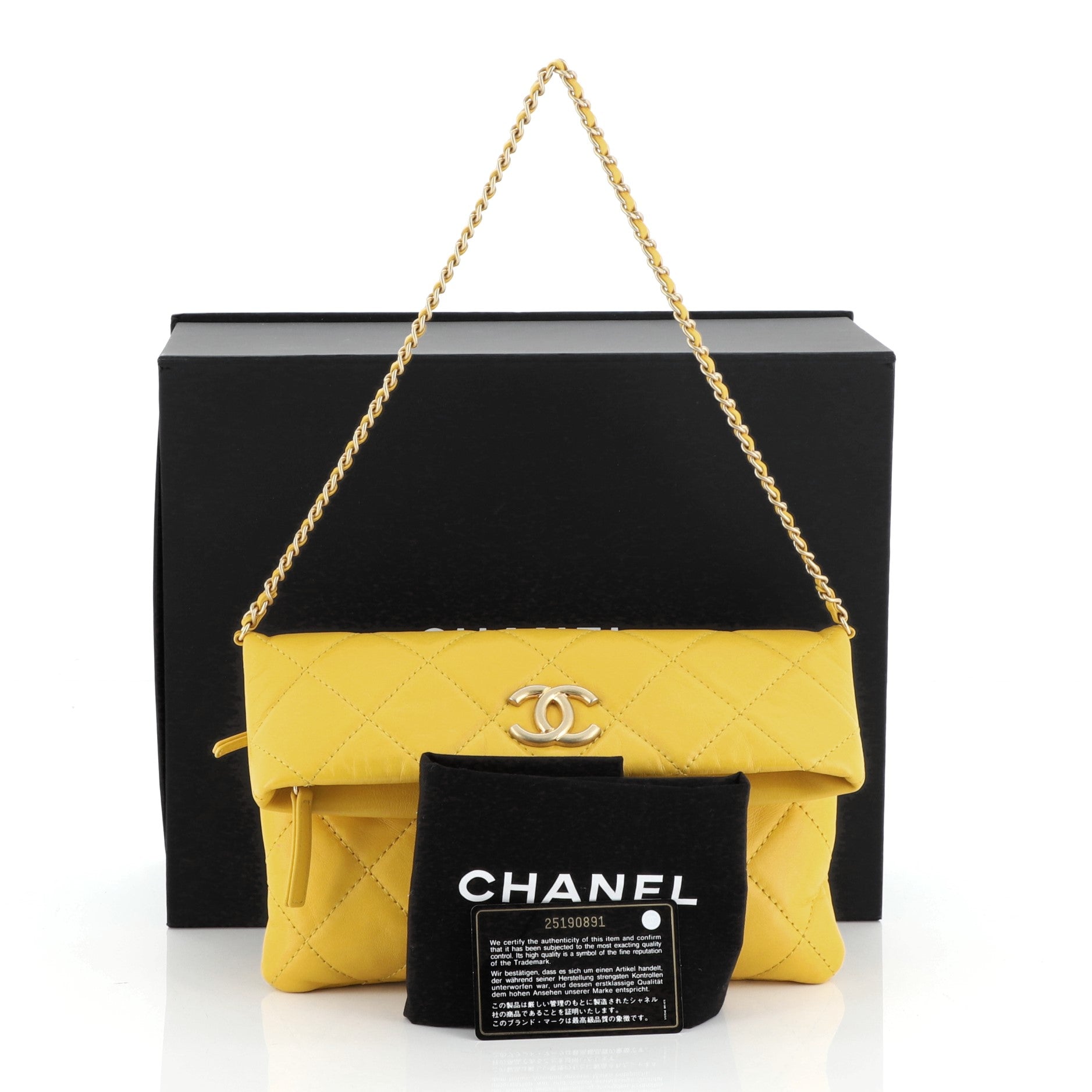 Fold Over Chain Clutch Quilted Calfskin Small