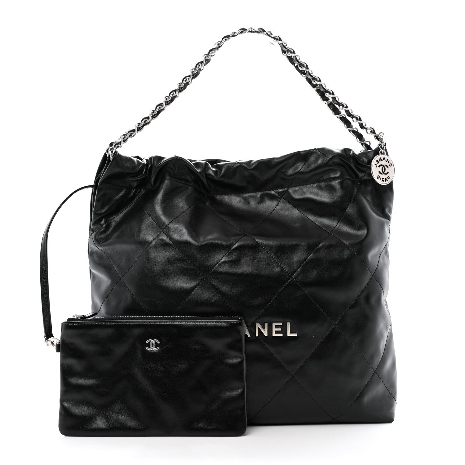 Shiny Calfskin Quilted Chanel 22 Black