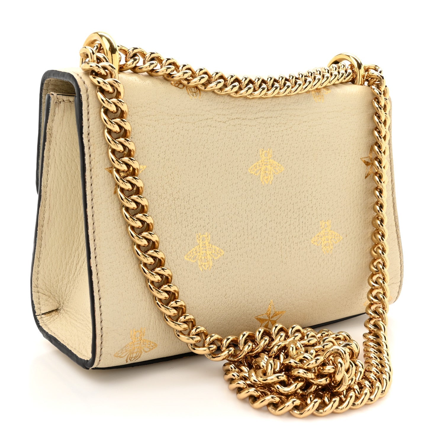 Grained Calfskin Bee Star Small Padlock Shoulder Bag White