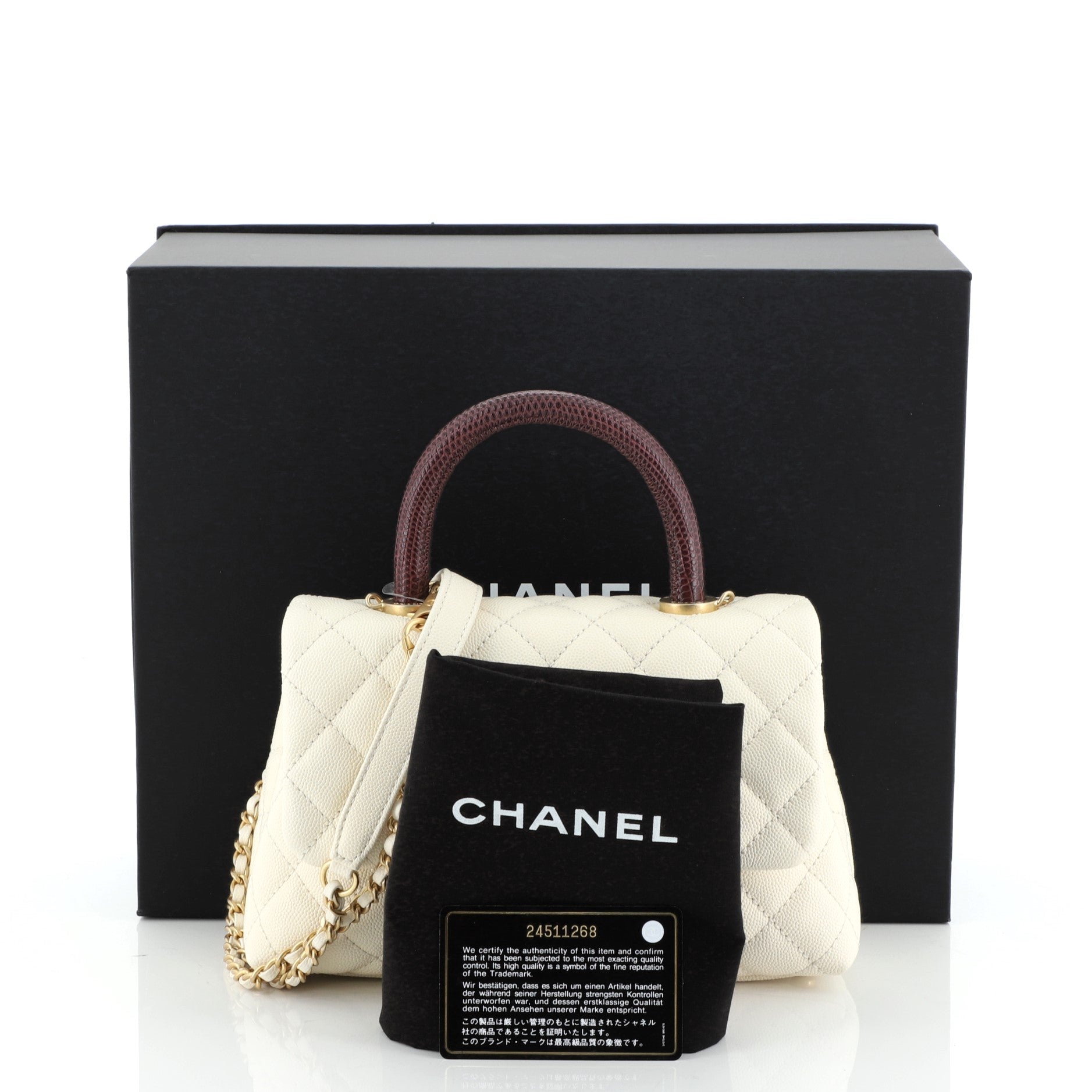 Coco Top Handle Bag Quilted Caviar with Lizard Mini