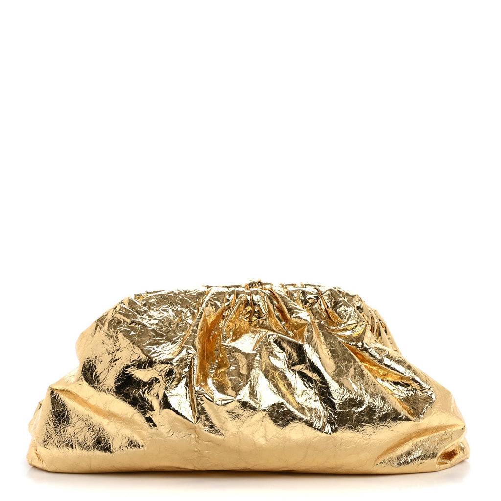 Metallic Crinkled Lambskin The Pouch Oversized Clutch Oro