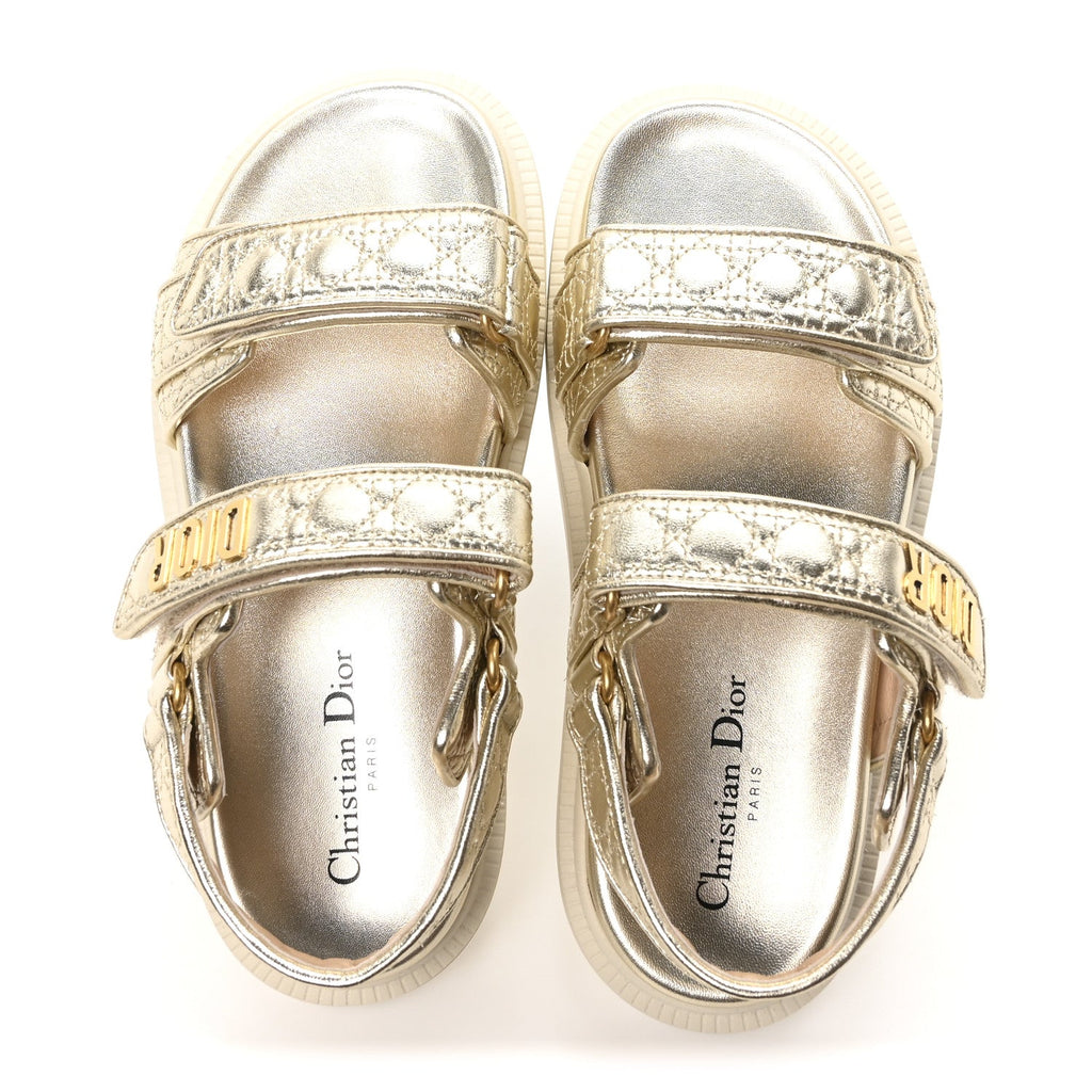 Laminated Sheepskin Cannage Dioract Sandals 38.5 Pale Gold