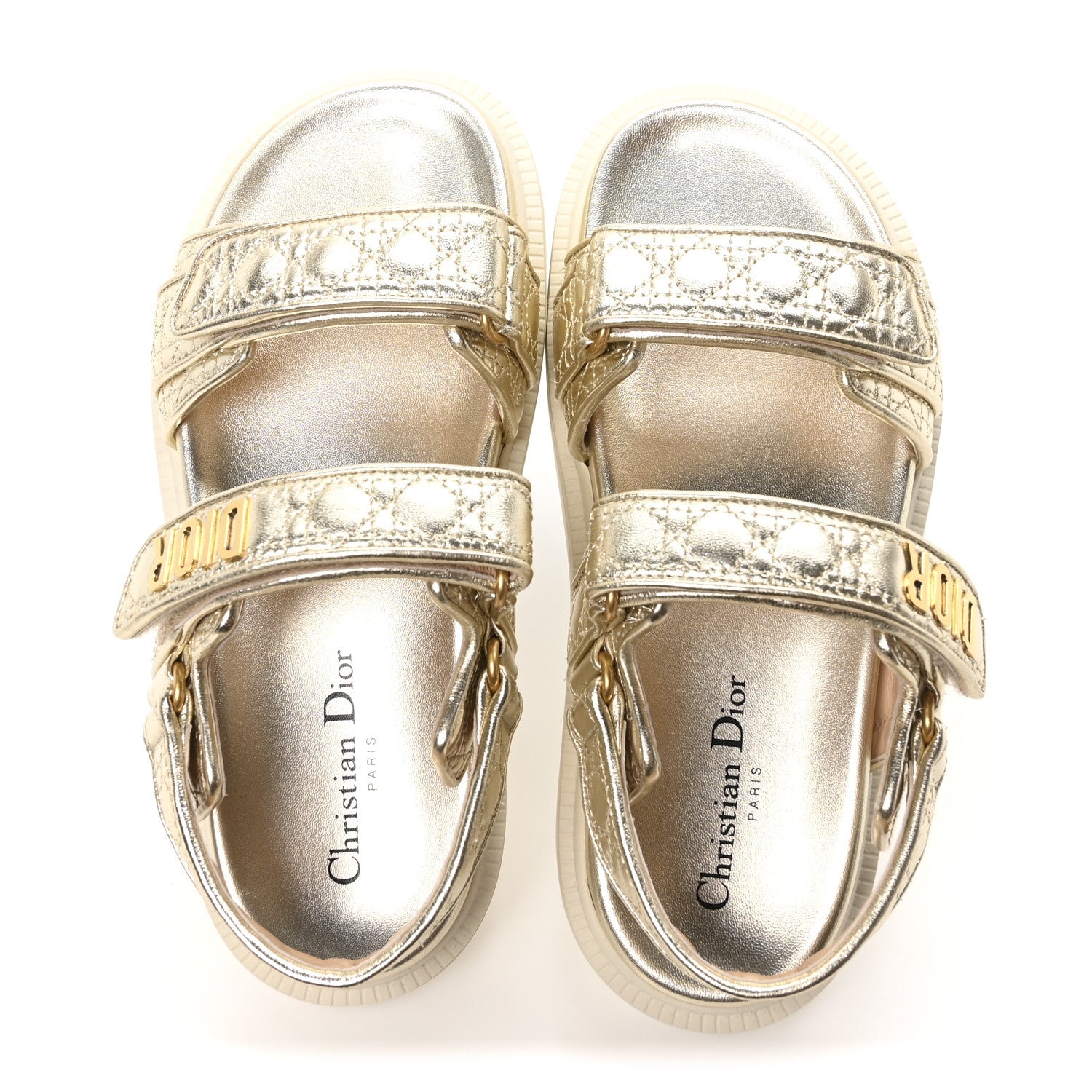 Laminated Sheepskin Cannage Dioract Sandals 38.5 Pale Gold
