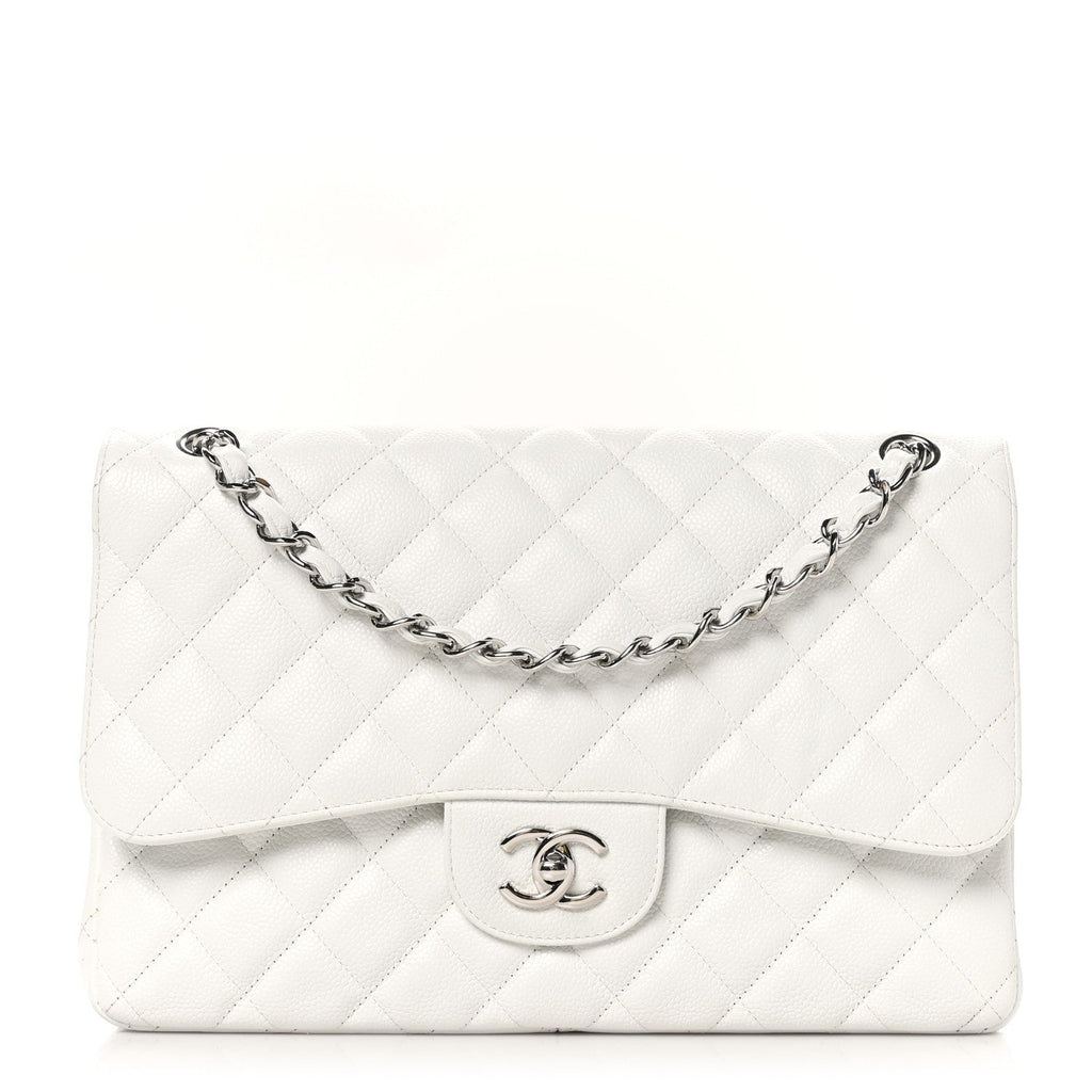 Caviar Quilted Jumbo Double Flap White