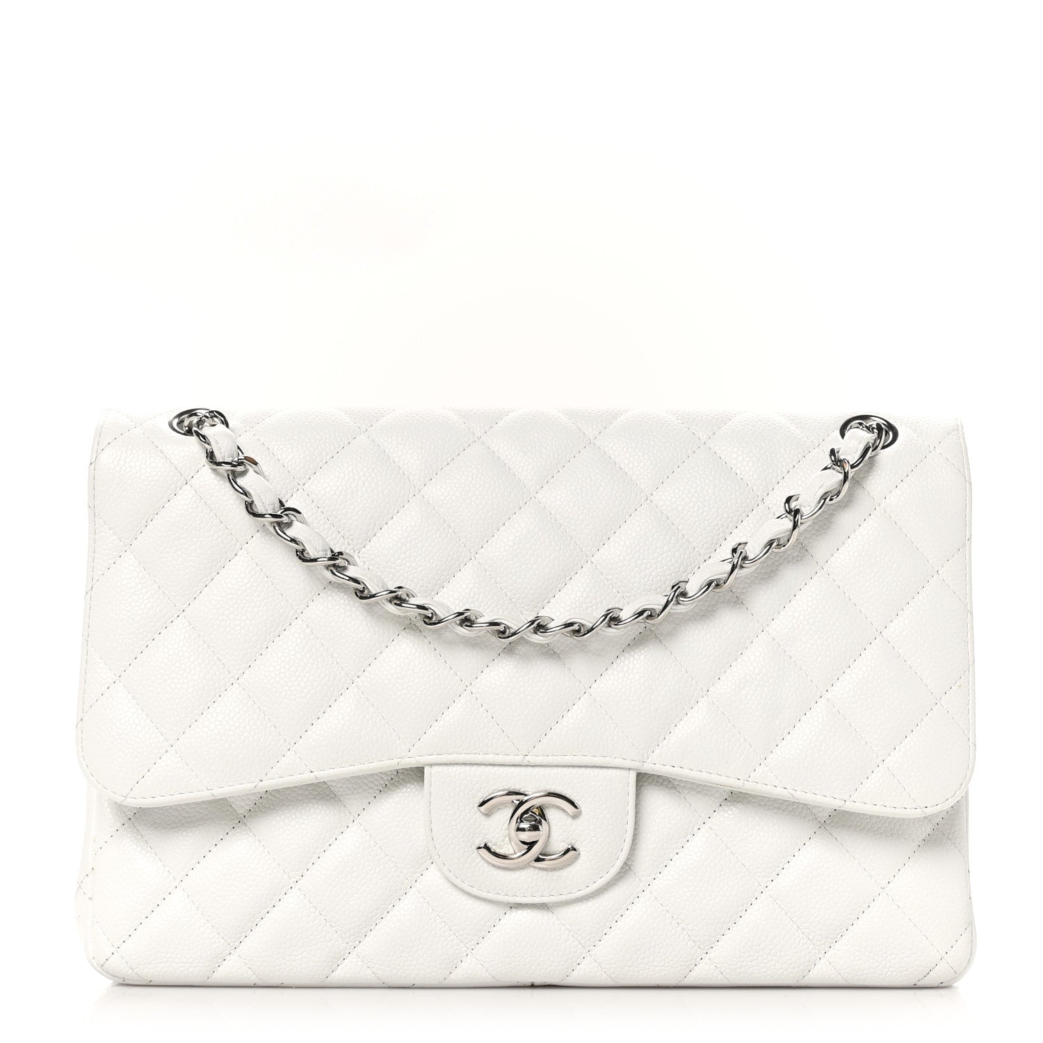 Caviar Quilted Jumbo Double Flap White