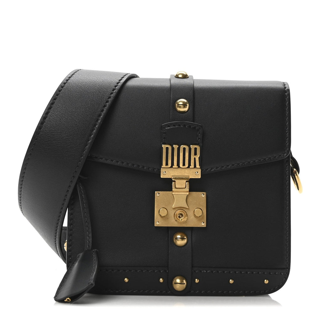 Calfskin Studded Square Dioraddict Flap Black