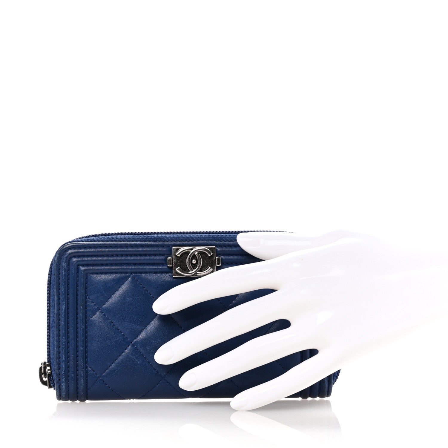 Lambskin Quilted Small Boy Zip Around Wallet Blue