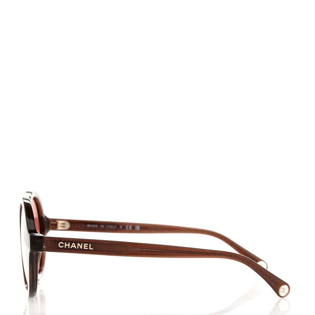 Acetate Polarized Round Glitter Sunglasses 5522U Brown