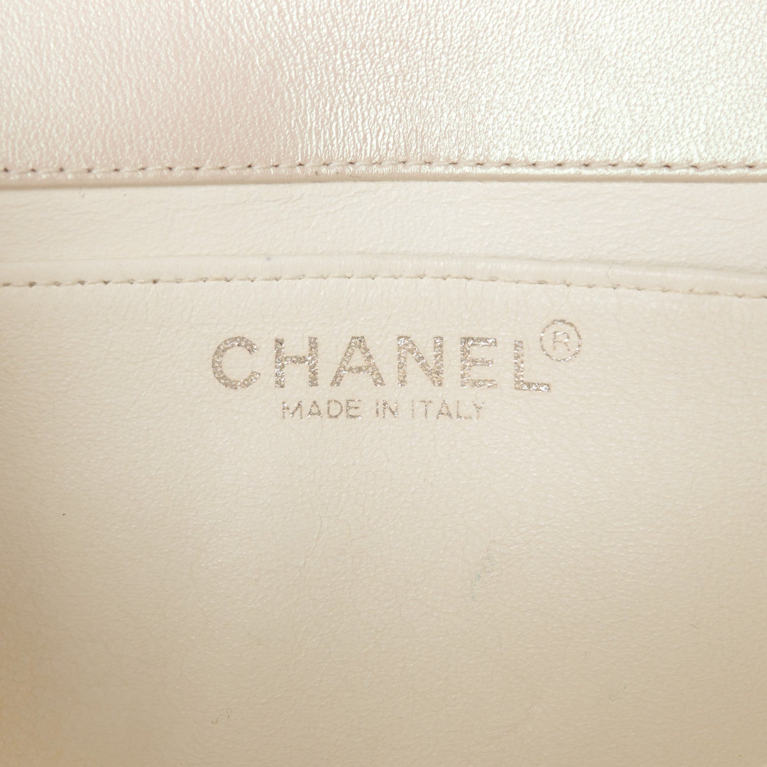 Iridescent Lambskin Quilted Mini Rectangular Flap Ivory