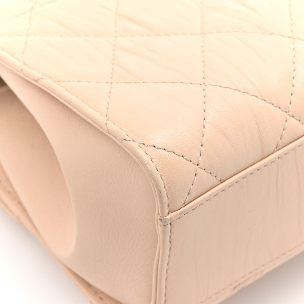 Crumpled Lambskin Quilted Small CC Links Top Handle Flap Beige
