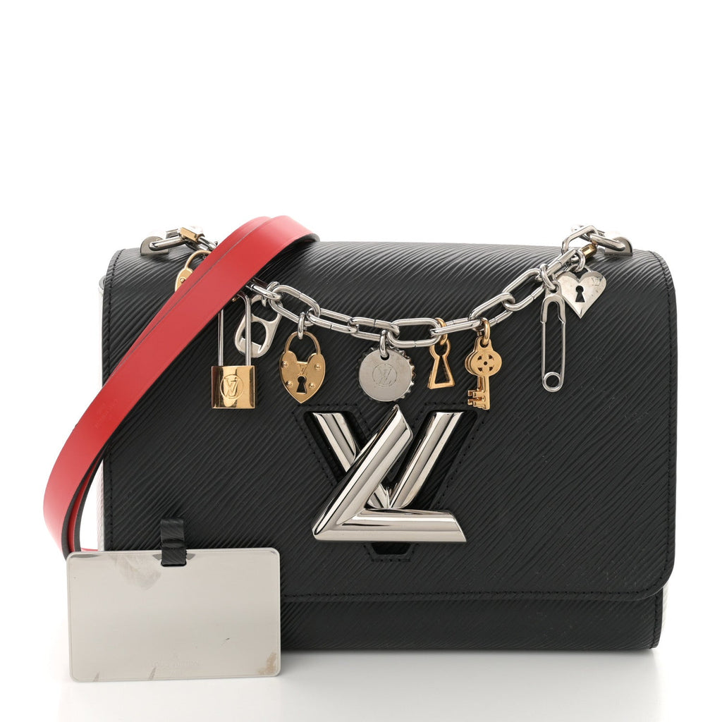 Epi Love Lock Charm Twist Shoulder Bag MM Black White