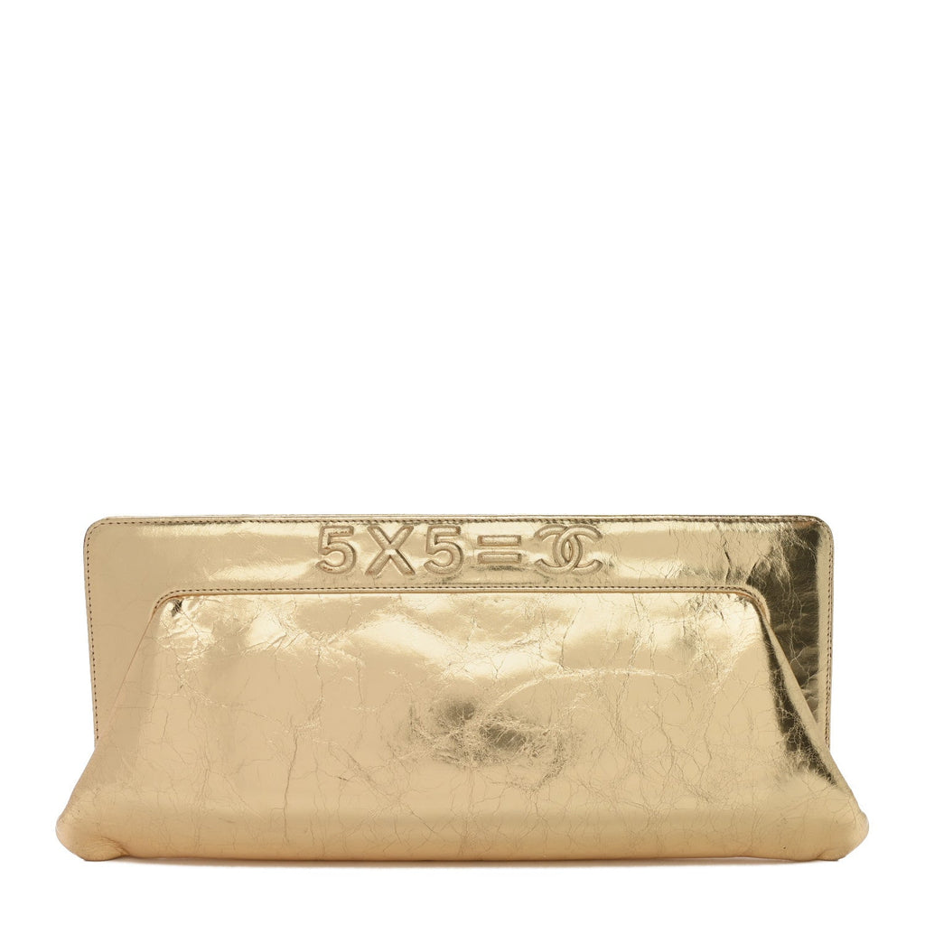 Metallic Lambskin Tweed We Need 5x5=CC Clutch Gold