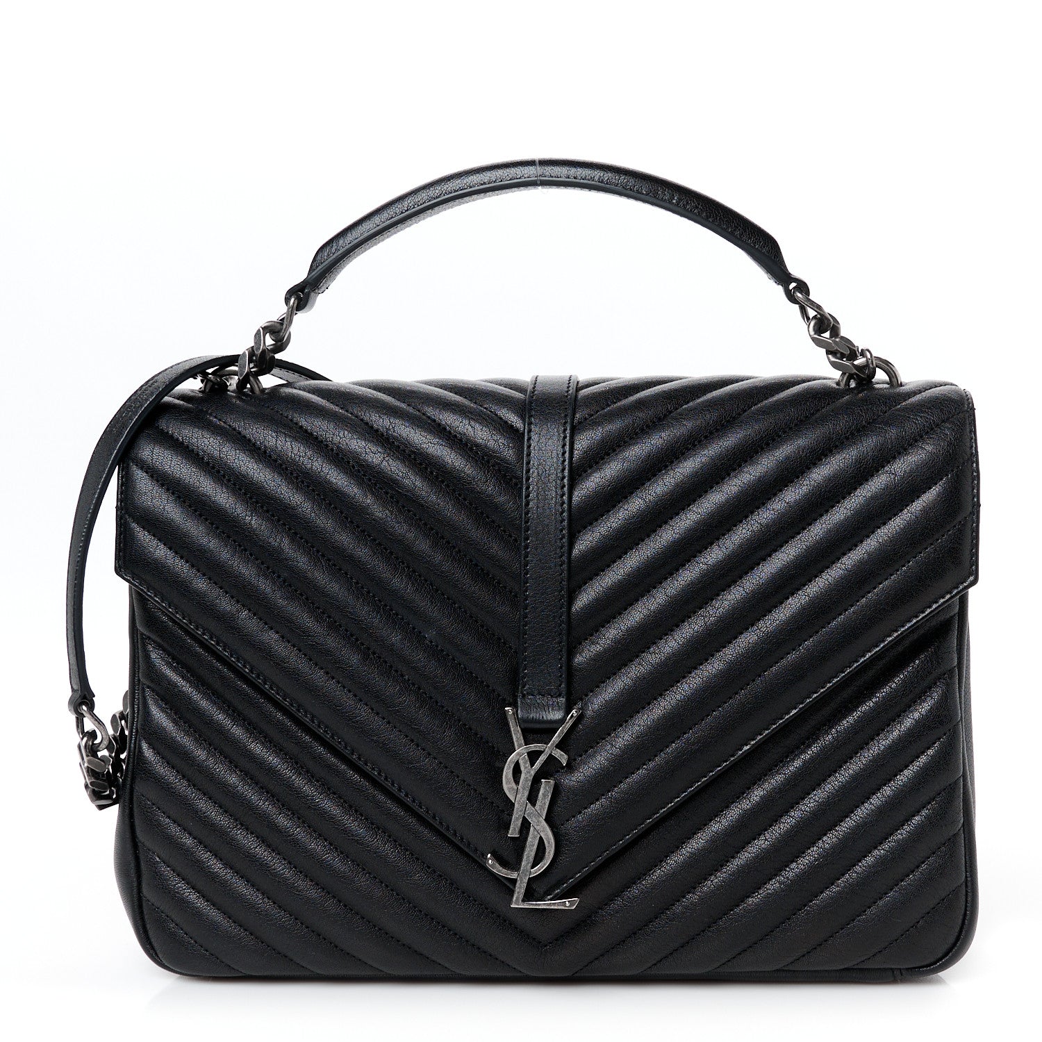 Sheepskin Matelasse Chevron Monogram Large College Satchel Black