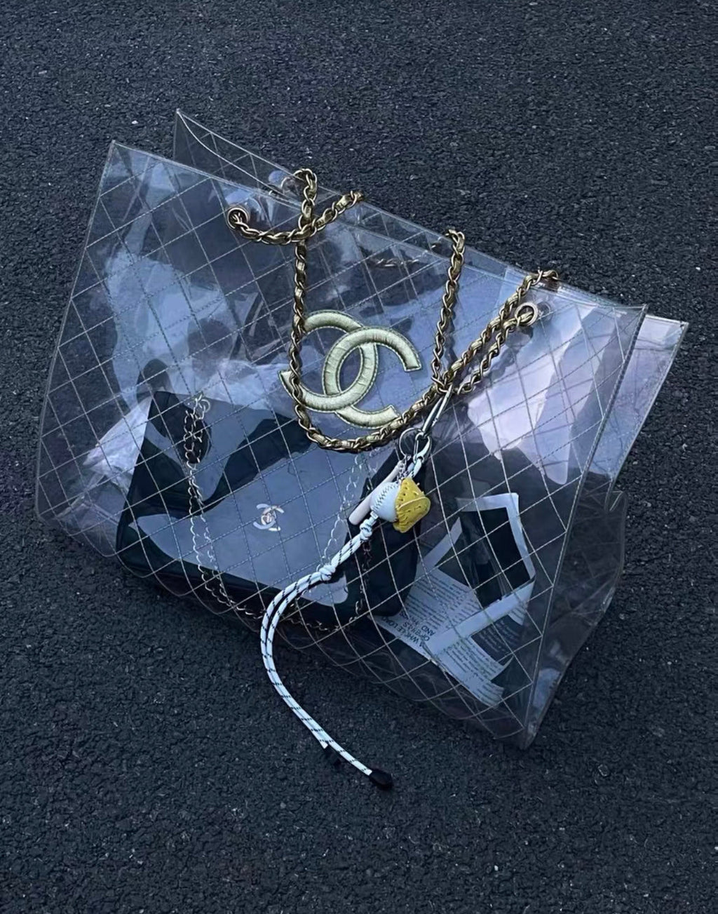 Chanel Rare Vintage 1990s Xxxl Oversized See Through Naked Gold Accent Pvc Tote