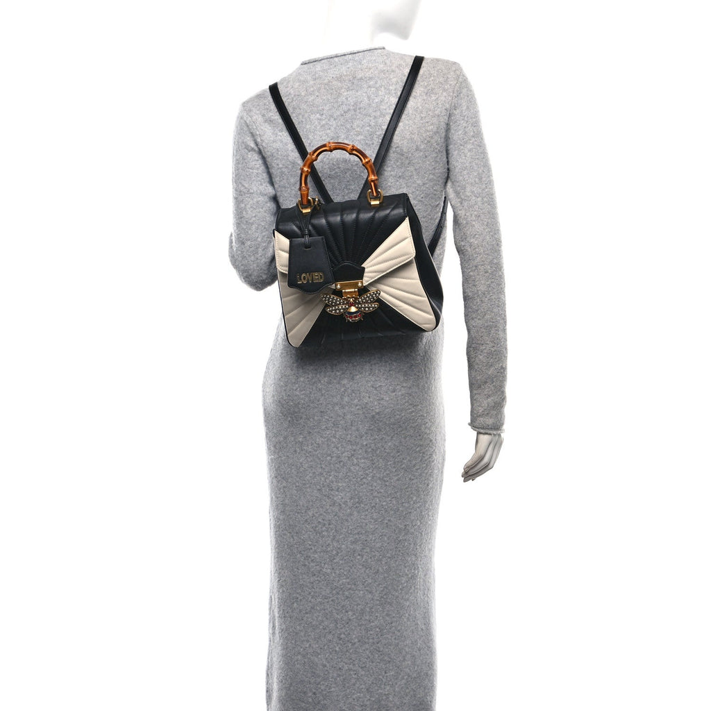 Calfskin Bamboo Trapuntata Queen Margaret Backpack Mystic White Black