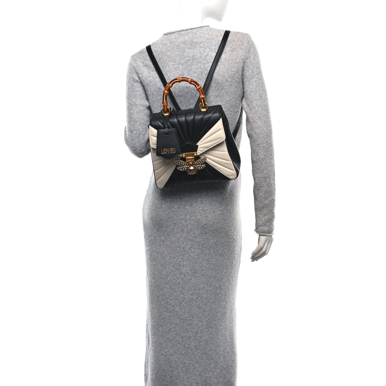 Calfskin Bamboo Trapuntata Queen Margaret Backpack Mystic White Black