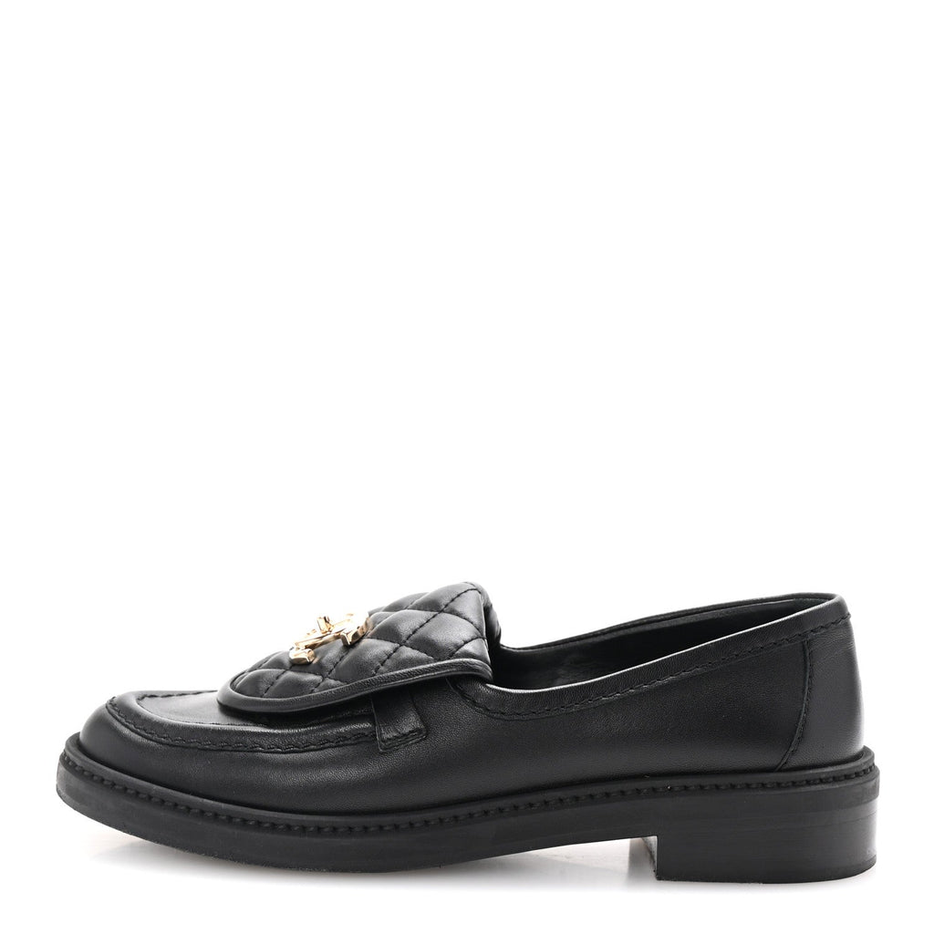 Lambskin Quilted CC Turnlock Loafers 35.5 Black