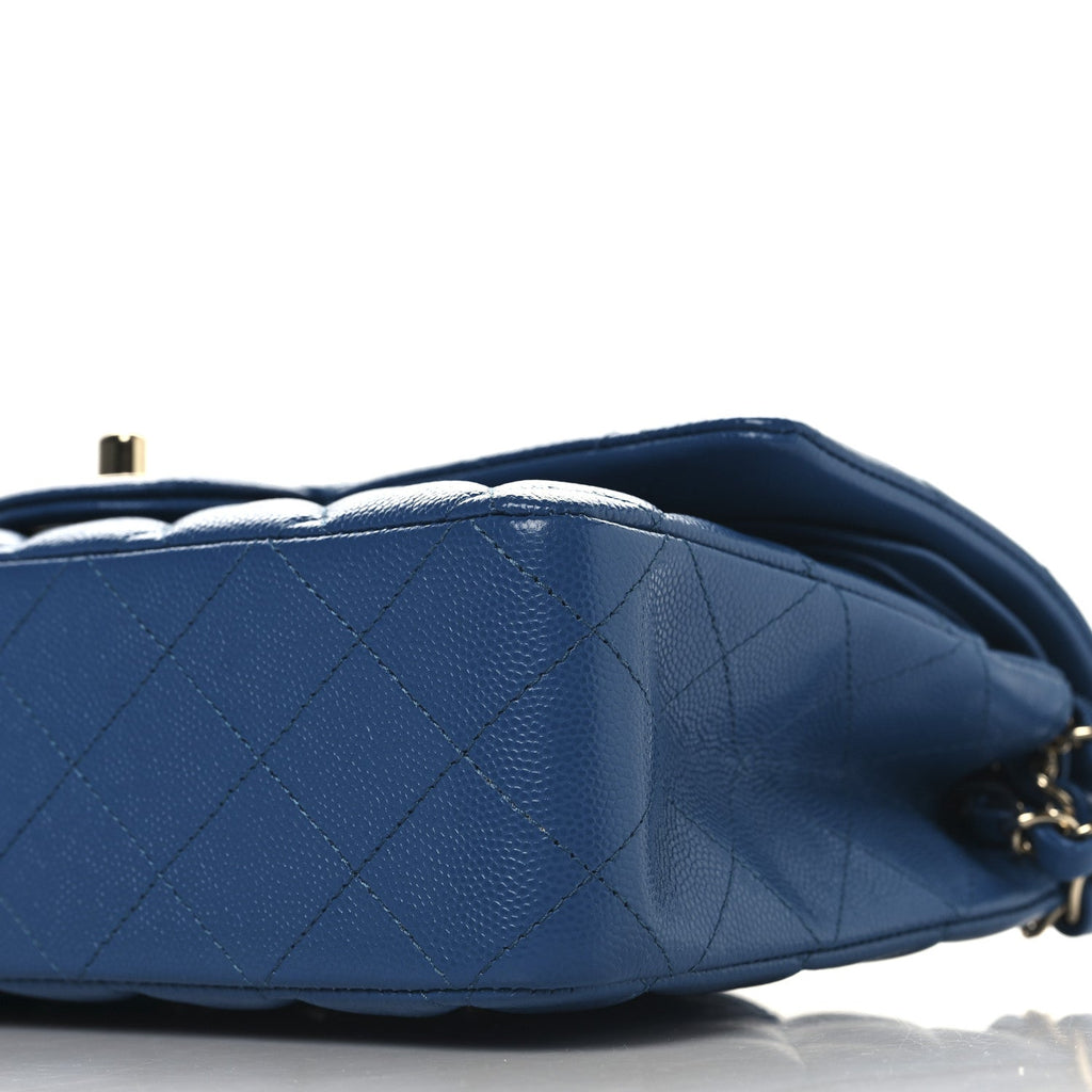Caviar Quilted Medium Double Flap Blue