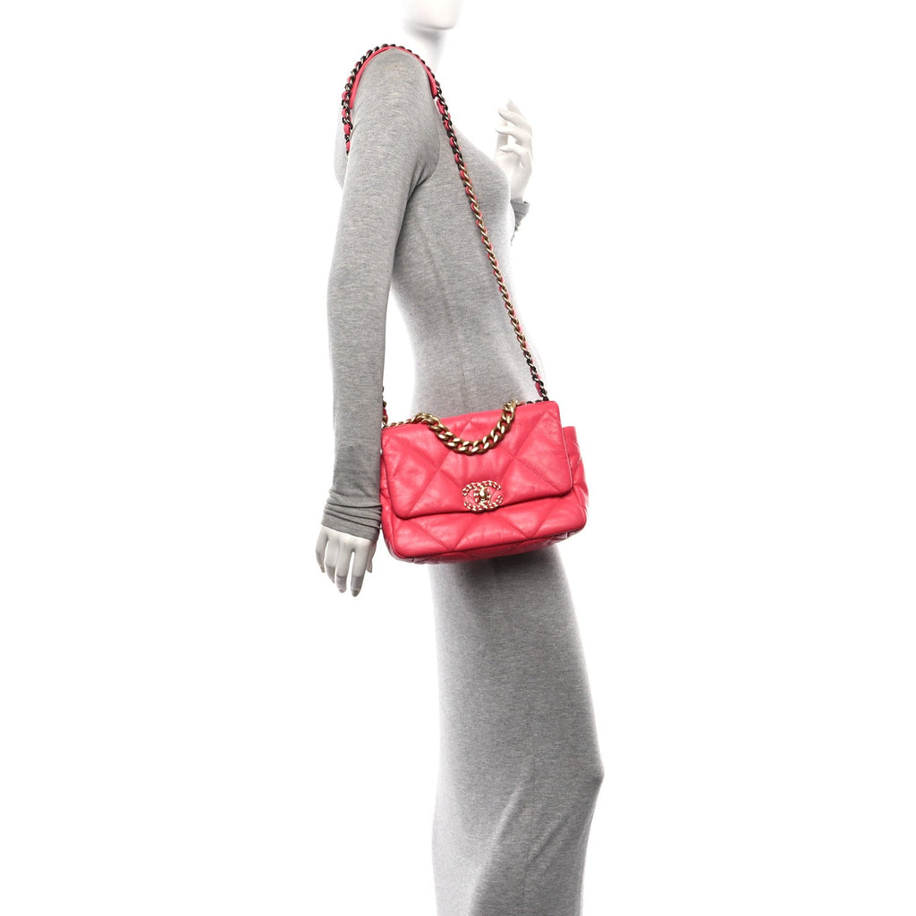 Lambskin Quilted Medium Chanel 19 Flap Dark Pink