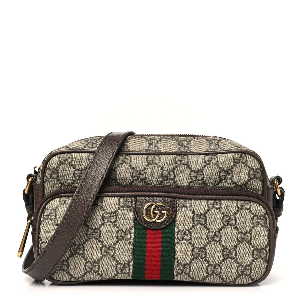 GG Supreme Monogram Textured Dollar Calfskin Web Mini Ophidia Convertible Shoulder Bag Beige Ebony New Acero