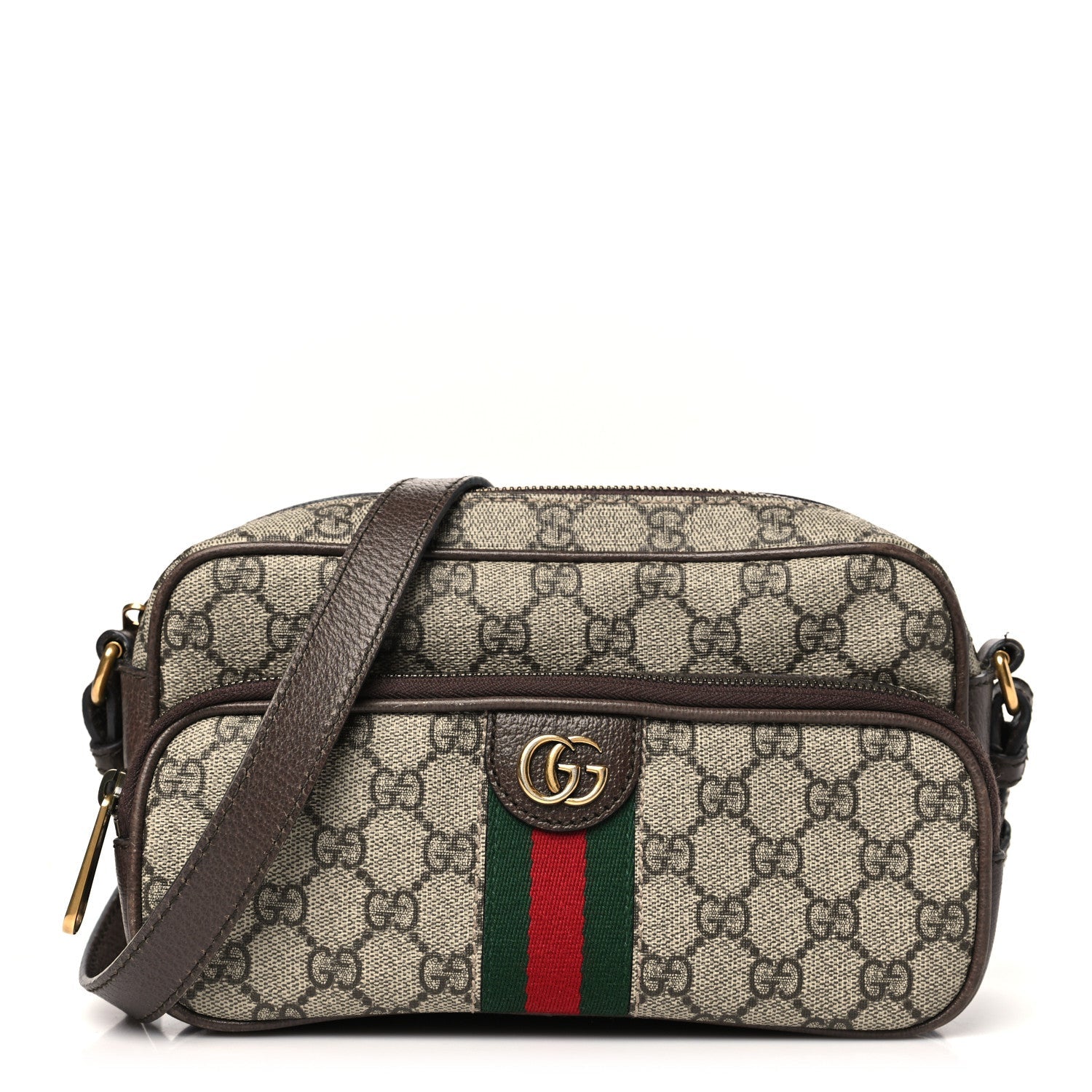 GG Supreme Monogram Textured Dollar Calfskin Web Mini Ophidia Convertible Shoulder Bag Beige Ebony New Acero