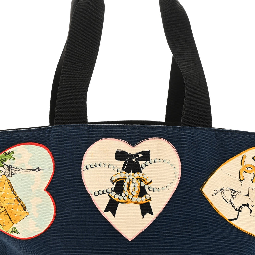 Canvas Coco Hearts Print Tote Blue