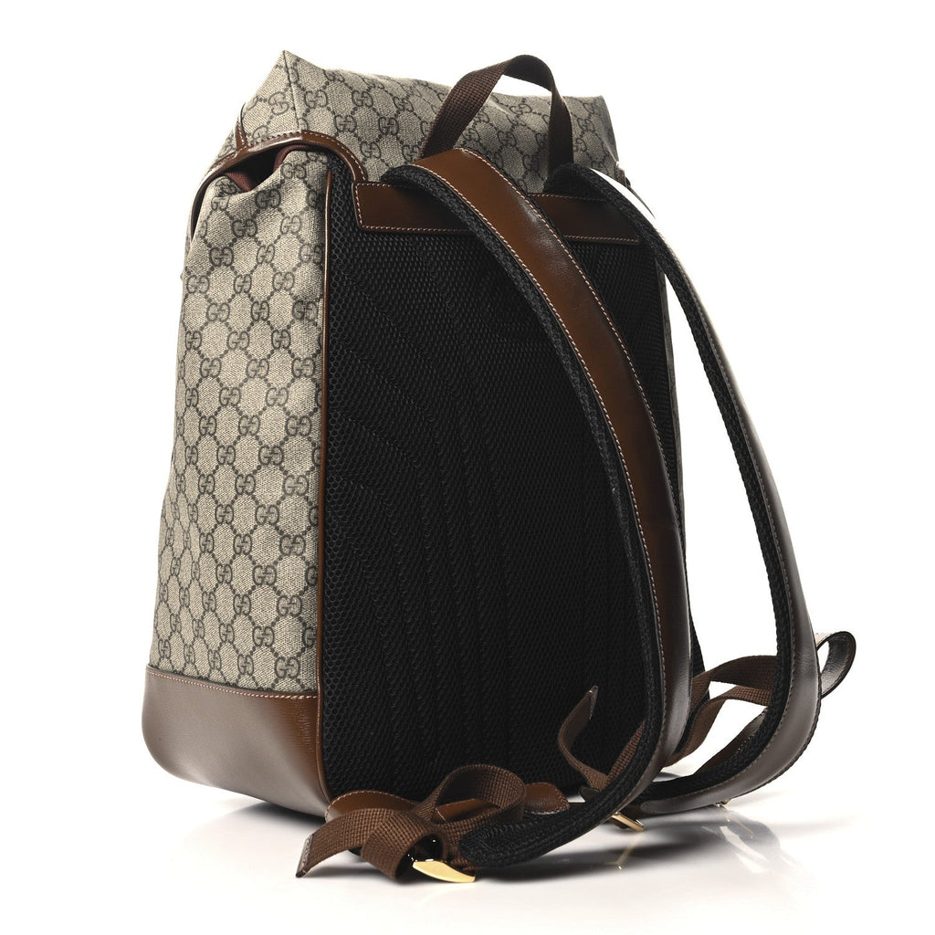 GG Supreme Monogram Azalea Calfskin Medium Retro Interlocking G Buckle Backpack Beige Ebony Brown Sugar