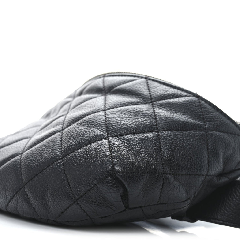 Grained Calfskin Quilted Waist Belt Bag Black