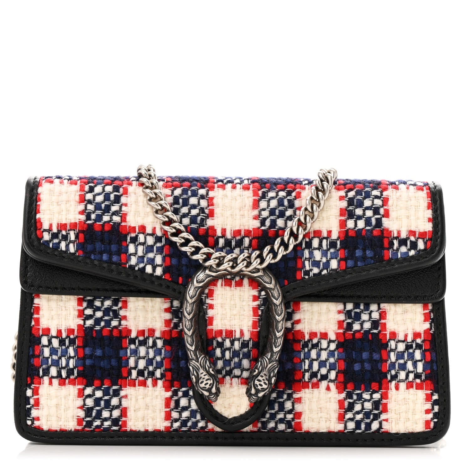 Vintage Tweed Check Super Mini Dionysus Shoulder Bag White Hibiscus Red Marine