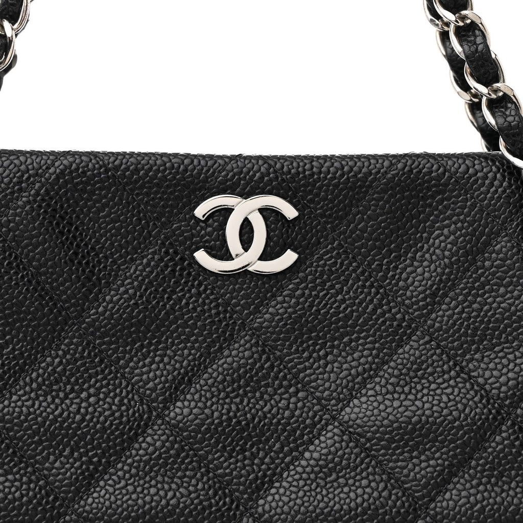 Caviar Quilted Small Shopping Tote Black