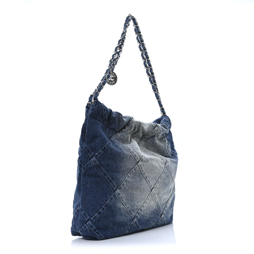 Denim Quilted Small Chanel 22 Blue
