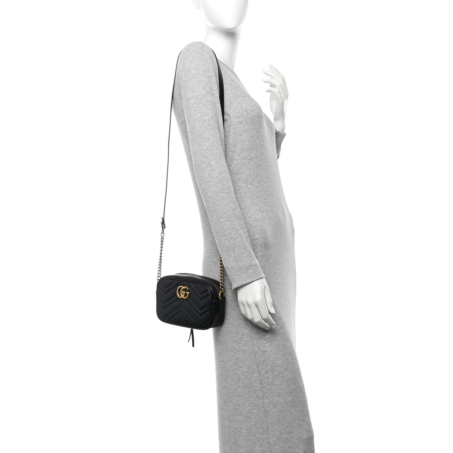 Calfskin Matelasse Mini GG Marmont Chain Shoulder Bag Black