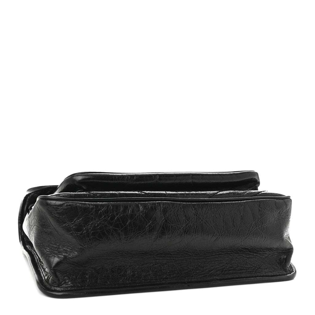 Crinkled Calfskin Matelasse Monogram Medium Niki Chain Satchel Black