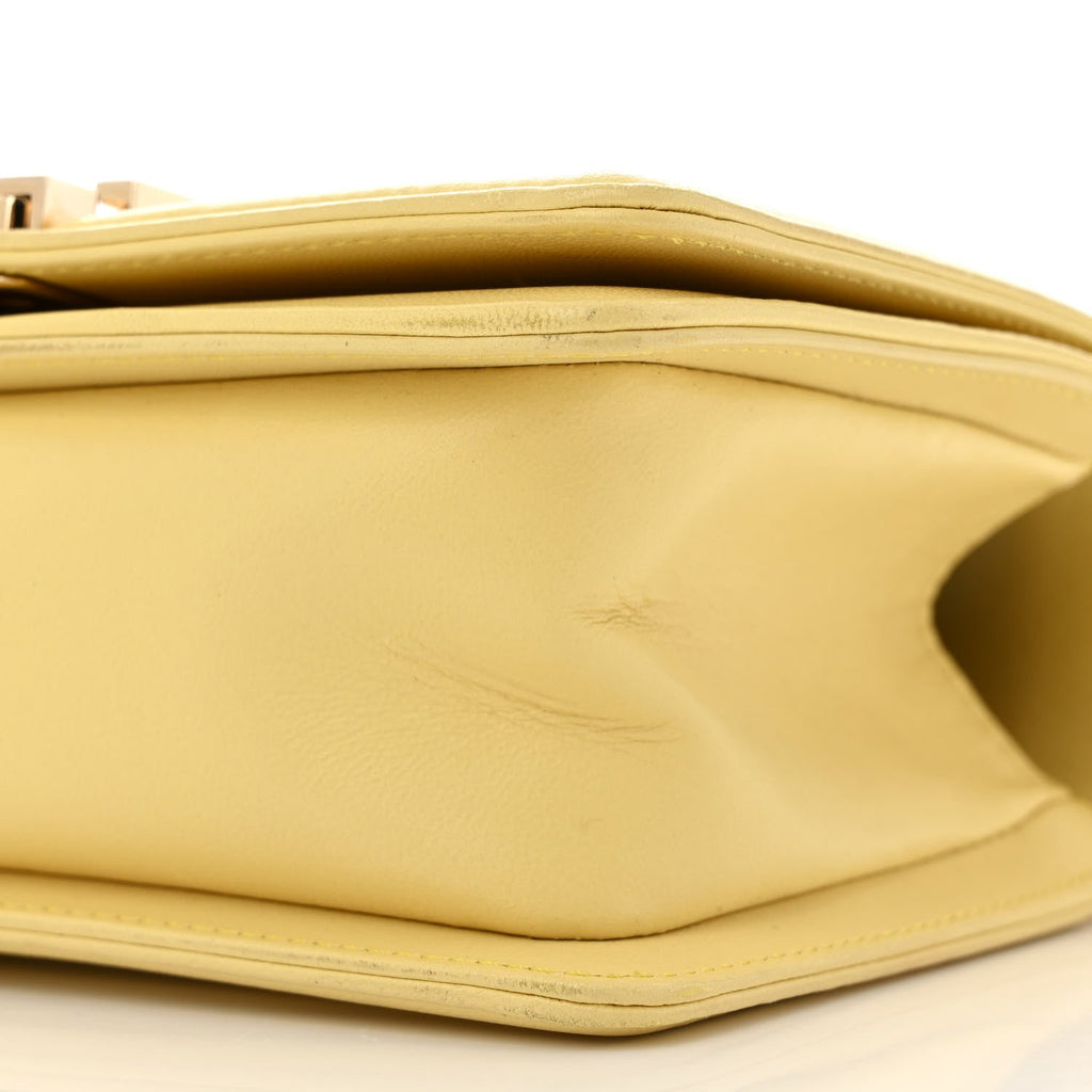 Lambskin Quilted Small Boy Flap Yellow