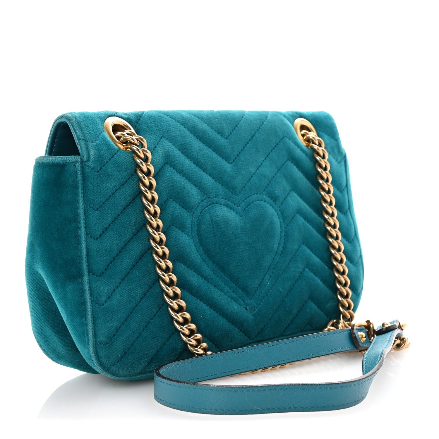 Velvet Matelasse Small GG Marmont Shoulder Bag Pavone Cyan