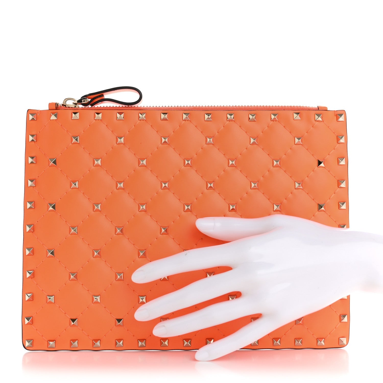 Nappa Rockstud Spike Pouch Neon Orange