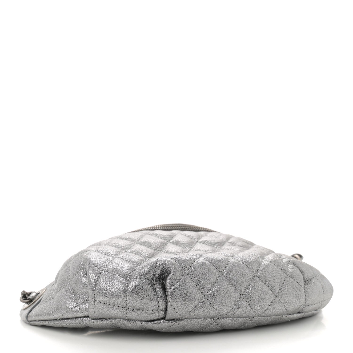 Metallic Calfskin Quilted Banane Waist Bag Fanny Pack Dark Silver