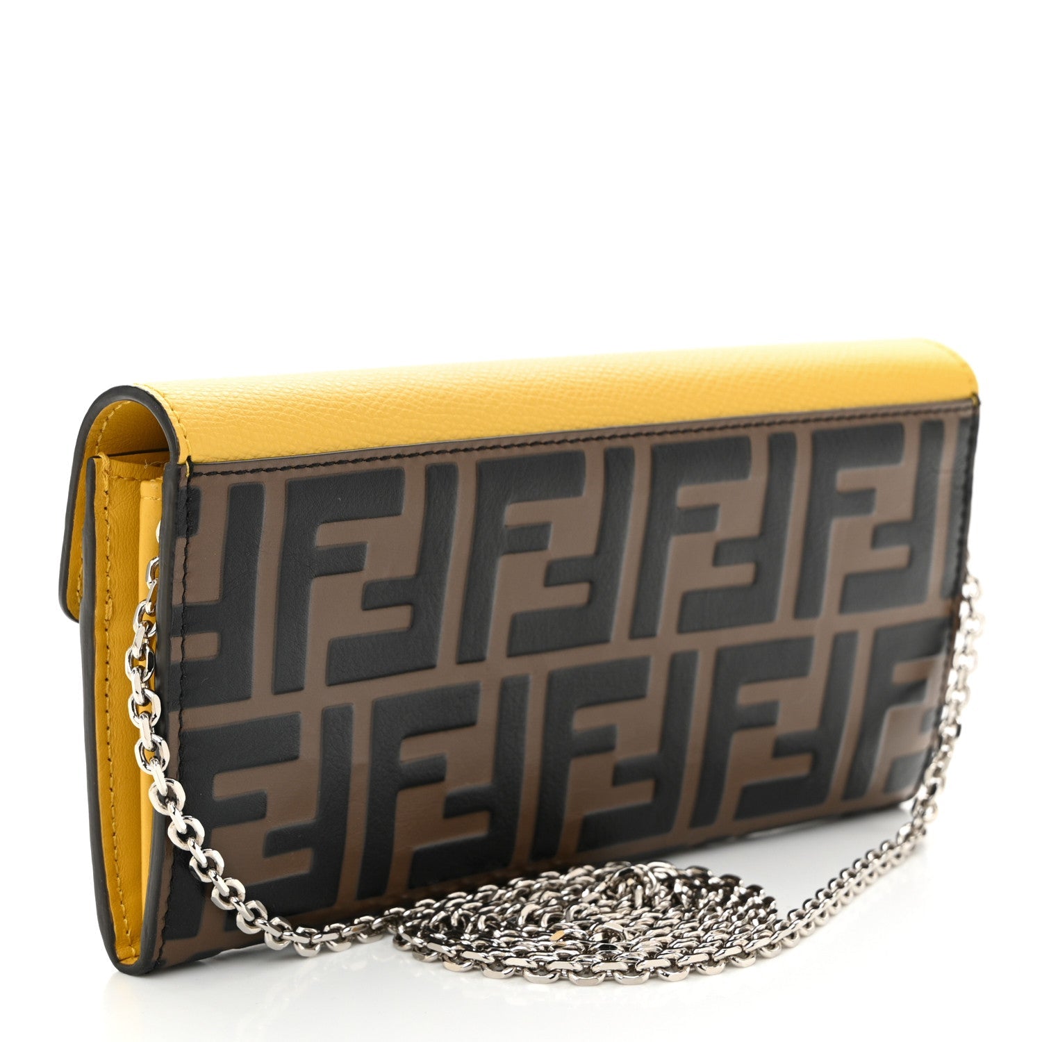 Vitello Cruise F is Fendi Bi-Color FF 1974 Embossed Continental Envelope Wallet On Chain Maya Yellow